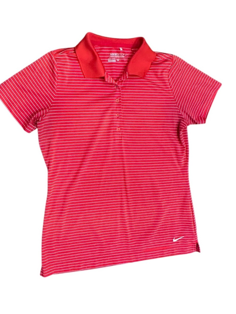 Women’s Nike DriFit Red Striped Golf Polo Shirt Size Medium
